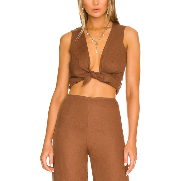 Faithfull The Brand 'Desitha' Brown Linen Top Size S - Picture 1 of 5